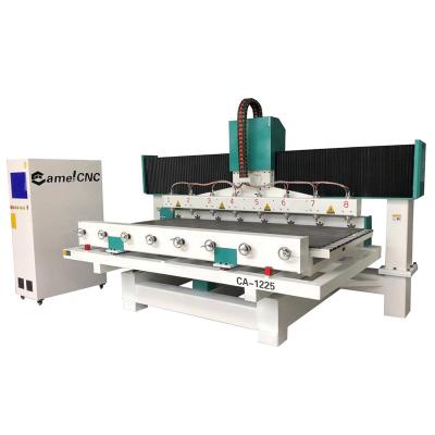 China Wood Cylinders and Wooden CNC Router 4 Axis 8 Heads Cnc Rotary Flat Engraving Machine CA-1225 for furniture 3d legs relief making for sale