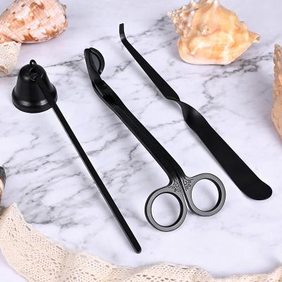 China New Design Household Candle Tools Good Quality Stainless Steel Candle Tools 3pcs Black Wick Trimmer Candle Wick Black Plating Tool Kit for sale