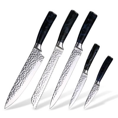 China Viable New Design Good Quality Kitchen Knife Set Hammer Surface Stainless Steel Kitchen Knife Knife Set 5pcs for sale