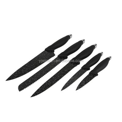 China Viable Best Price Kitchen Knife Basic Classic 5pcs Set Marbling Stainless Steel Kitchen Knife Set With Marble Non-Stick Plating for sale