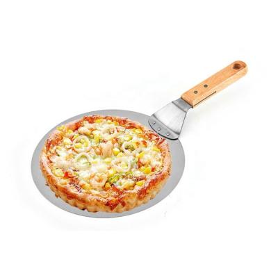 China Sustainable Round Kitchen Baking Tools Stainless Steel Pizza Shovel With Wooden Handle Pizza Tray for sale