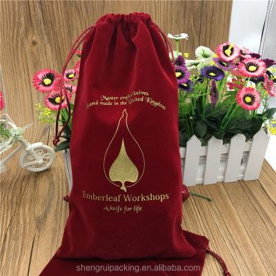 China Recyclable Burgundy Color Velvet Pouch Tote Bag For Knife for sale