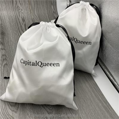 China Custom white silk drawstring satin bags for hair, satin wig bags, satin bags for hair bundles for sale