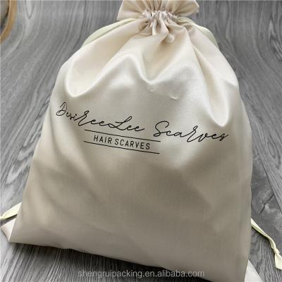 China Customized Drawstring Satin Bag Hair Wrapping Large Satin Drawstring Hair Scarves Bag With Logo for sale