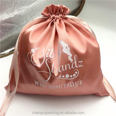 China Wholesale Custom Drawstring Pouch Package Wig Hair Bundles Dust Drawstring Satin Bags for sale