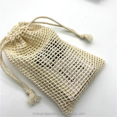 China Small Recyclable Natural Cotton Mesh Soap Drawstring Pouch Bag for sale