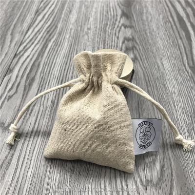 China Eco - Friendly Chic Canvas Drawstring Pouch With Label , Natural Burlap Bags Bag for sale