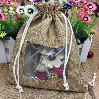 China Wholesale Drawstring Shengrui Factory Burlap Drawstring Packaging Bag With Clear Window for sale