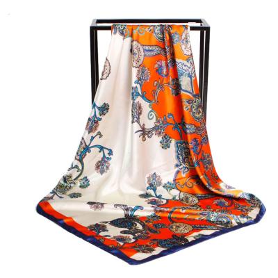 China Fashion Women Designer Custom Screen Print Hand Square Twill Pure Silk Scarf for sale