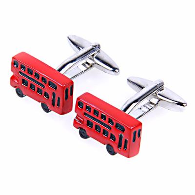 China For Mens Shirts Or Promotions Gifts Custom Wholesales Red Double Decker Bus Car Shaped Cufflink for sale