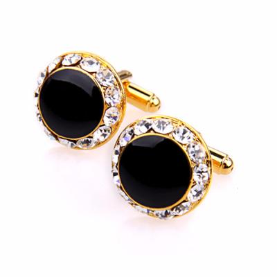 China For men shirts or promotions gifts Custom High-Quality Made Crystal Around retro Black zircon gem Cufflinks For Men for sale