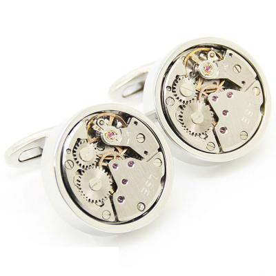 China For Mens Shirts Or Promotions Gifts Working Silver Watch Movement Steampunk Cufflinks With In Gift Box Cufflinks For Men for sale