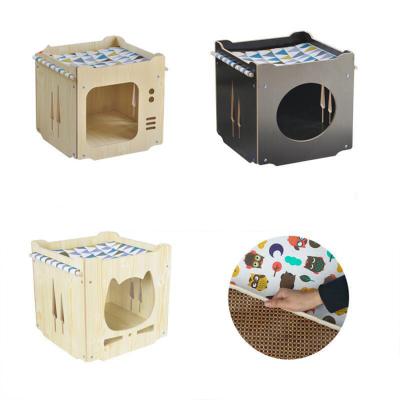 China Wooden Pet Cat Nest Dog House Rain Proof Pet Kennel Kennel Multicolor Breathable Wooden Dog Bed for sale