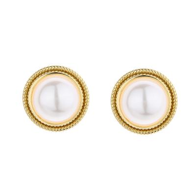 China CLASSIC S925 Sterling Silver Korean Women's Simple Color Round Shell Bead Earrings Gold Temperament Earrings for sale