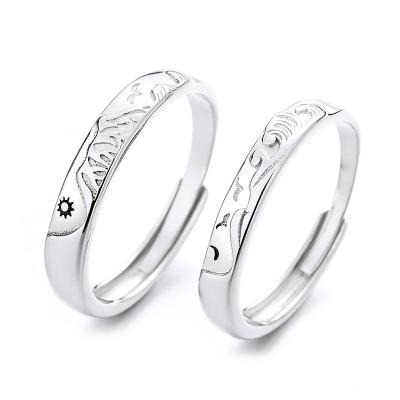 China CLASSIC 925 Sterling Silver Shanmeng Every Other Silver Couples Ring Element Circle Sun And Moon Pair Ring Gift Factory Wholesale for sale