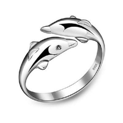 China Lovely sterling silver open ring Japan female sweet and cute animal silver 925 couple double dolphin and South Korea jewelry wholesale for sale