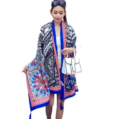 China Latest Holiday Decoration Pashmina Style Shawl 180*100Cm Malaysia Women Printing Scarf Shawl With Tassel for sale