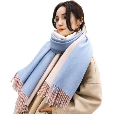 China Windshield Warm Ready To Ship Women Neck Color Tassel Woman Scarf Winter Double Outdoor Warmer Scarf for sale