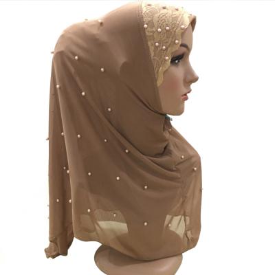 China Hot Selling Muslim Women Pearl/Lace/Instant Bead Lace Up Instant Turkish Polyester Hijab Scarf for sale