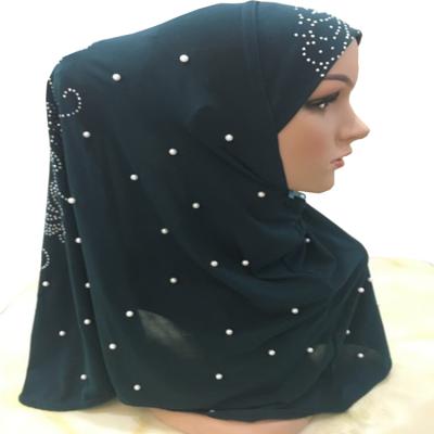 China Holiday Decoration Color Pure Muslim Thin Section Multicolor Body Beaded Prayer Hijab Warm Drilling Scarf for sale