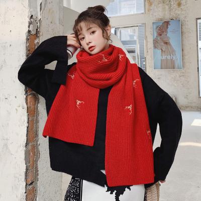 China New Deer Custom Winter Women's Winter Shawl Color Matching Woolen Head Warmer Knitted Scarf for sale