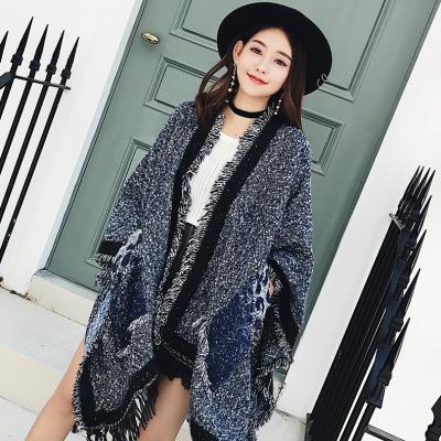 China Eco-friendly Poncho Shawl Winter Large Mixed Acrylic Short Color Tassel New Arrival Female Shawl With Pocket for sale