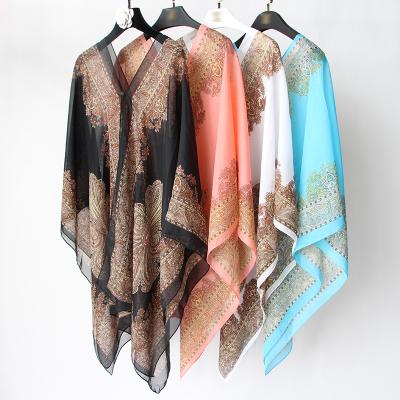 China Holiday Decoration Fashion Soft Comfortable Shawl Printed Sunscreen Scarf Floral Chiffon Shawl For Women for sale