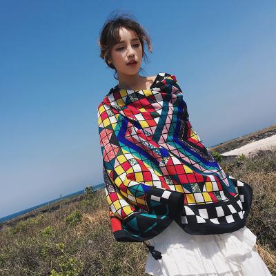 China New Holiday Decoration Twill Print Air Conditioner Holiday Thickened Silk Scarf Warm Shawl Sun Protection Holiday Scarf for sale