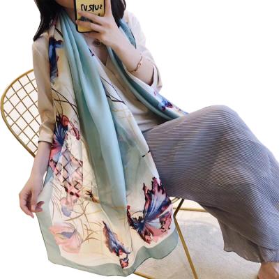 China Holiday Decoration Good Quality Thin Section Thin Section Simulation Printing Chinese Style Spring Silk Rose Shawl Scarf for sale