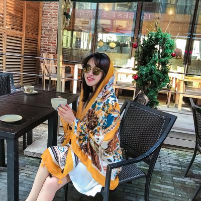 China Holiday Decoration Fashion Hot Selling Thin Cotton And Contrast Canvas Print Striped Elegant Summer Shawl Scarf for sale