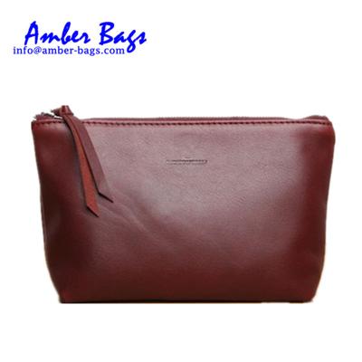 China Burgundy Interior Faux Leather Pouch Slip Two Leather Cosmetic Bag , Leather Toiletry Bag In Different Color for sale