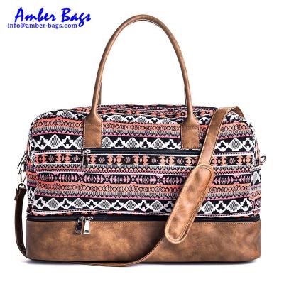 China Fashion Style Canvas Weekender Bag Overnight Travel Carry On Duffel Bag With Shoes Compartment for sale