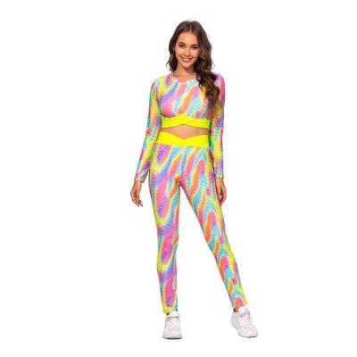 China New QUICK DRY Women's Long Sleeve Color Tie Dye Printed Yoga Suit Women's Sports Suit for sale