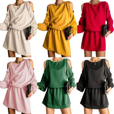 China Anti-wrinkle and autumn solid spring off the shoulder dress Europe and the United States popular miniskirt casual dress for sale