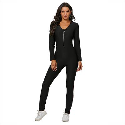 China New QUICK DRY Zipper Stripe Printed Tight Long Sleeve Sports Overalls Womens Overalls for sale