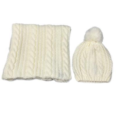 China Winter Fashion Newest Newest Set Suit Acrylic Two-piece Hat Scarf High Quality Warm Single Pompom Models for sale