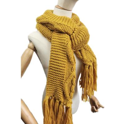 China American European Women's Soft Warm Cable Knitted Pattern Scarf With Tassel Outdoor Sport Scarves for sale