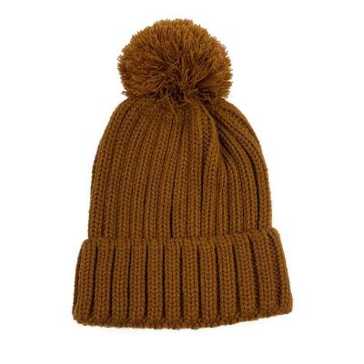 China COMMON Personalized High Quality Warm Thick Winter Knit Beanie Hat With Cuff And Yarn Pompom for sale