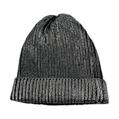 China JOINT Custom Fashion Winter Acrylic Cuffed Black With Stamp Knit Beanie Hat For Women And Men for sale