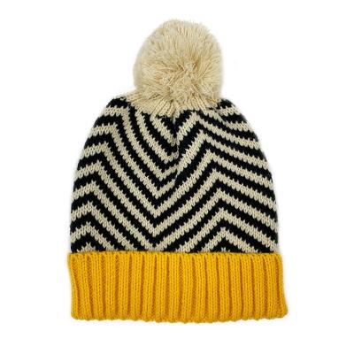 China Brand New COMMON Brand Fashion Thick Knit Striped Hat Beanie Warm Cute Zebra Acrylic Pompom for sale