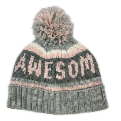 China COMMON Custom Jacquard Knitted Baby Letter Cute Beanie Hat Acrylic Yarn For Kids for sale