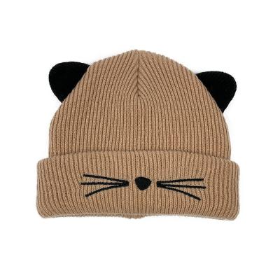 China Fall and winter unisex COMMON cat ears beanie embroidered cute striped hats for kids and women for sale