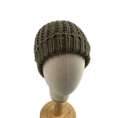 China JOINT Manufacturer Personalized Chocolate Color Thick Winter Loose Knit Beanie Hat With Cuff for sale