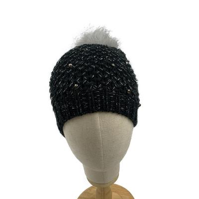 China COMMON customized high quality acrylic mohair winter beanie warm hat with pearl and stone for sale