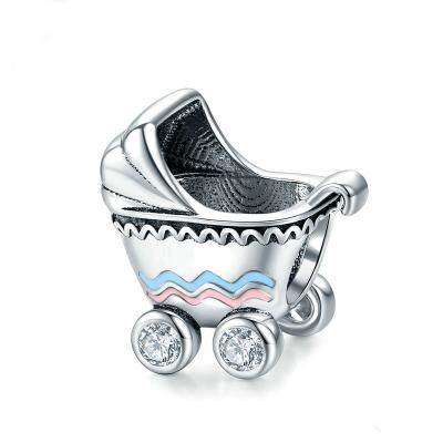 China Cute New and Unique Charm Bracelet Jewelry Making Deliveries Enamel Baby Carriage Colorful Crystal Beads Silver for sale