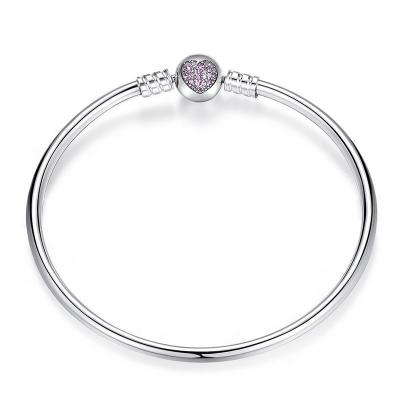 China New and Unique High Quality Pure Silver Bracelet Zircon Heart Bangle Bracelet Sterling Silver Charms 925 Jewelry for sale