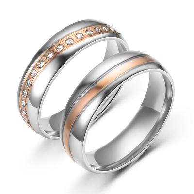 China Wholesale Jewelry CLASSIC Rose Gold Line Wedding Ring Diamond Band Couple Stainless Steel Rings for sale