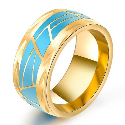 China Trendy Minimalist Design Plated Gold Statement Anniversary Rings Enamel Mens Wedding Bands Geometry Ring for sale