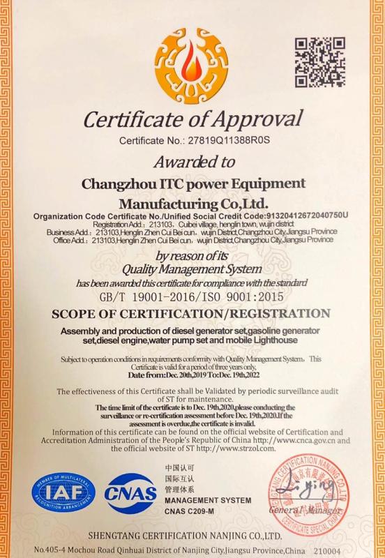 ISO9001 - Changzhou Itc Power Equipment Manufacturing Co., Ltd.