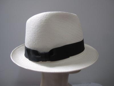 China Sombrero para hombre suave blanco de Fedora de la paja del papel japonés de Handweaving, muñequera de cuero en venta